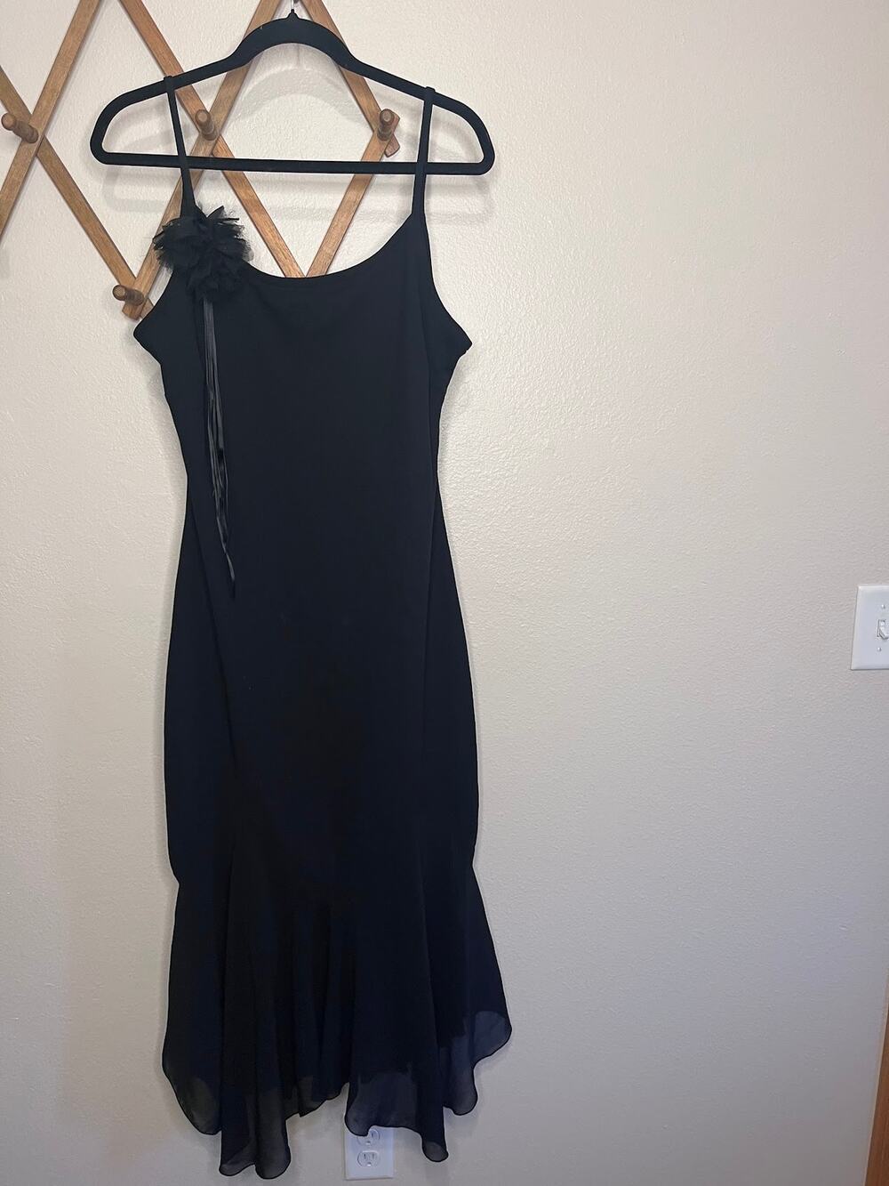 Evan-Picone Vintage Black Rosette Asymmetric Dress